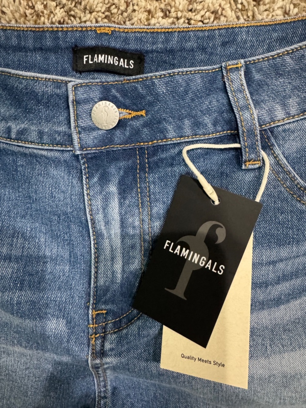 Flamingals Wash Ruffle Hem Mid Rise Denim Shorts Without Belt Large NWT - Picture 8 of 12